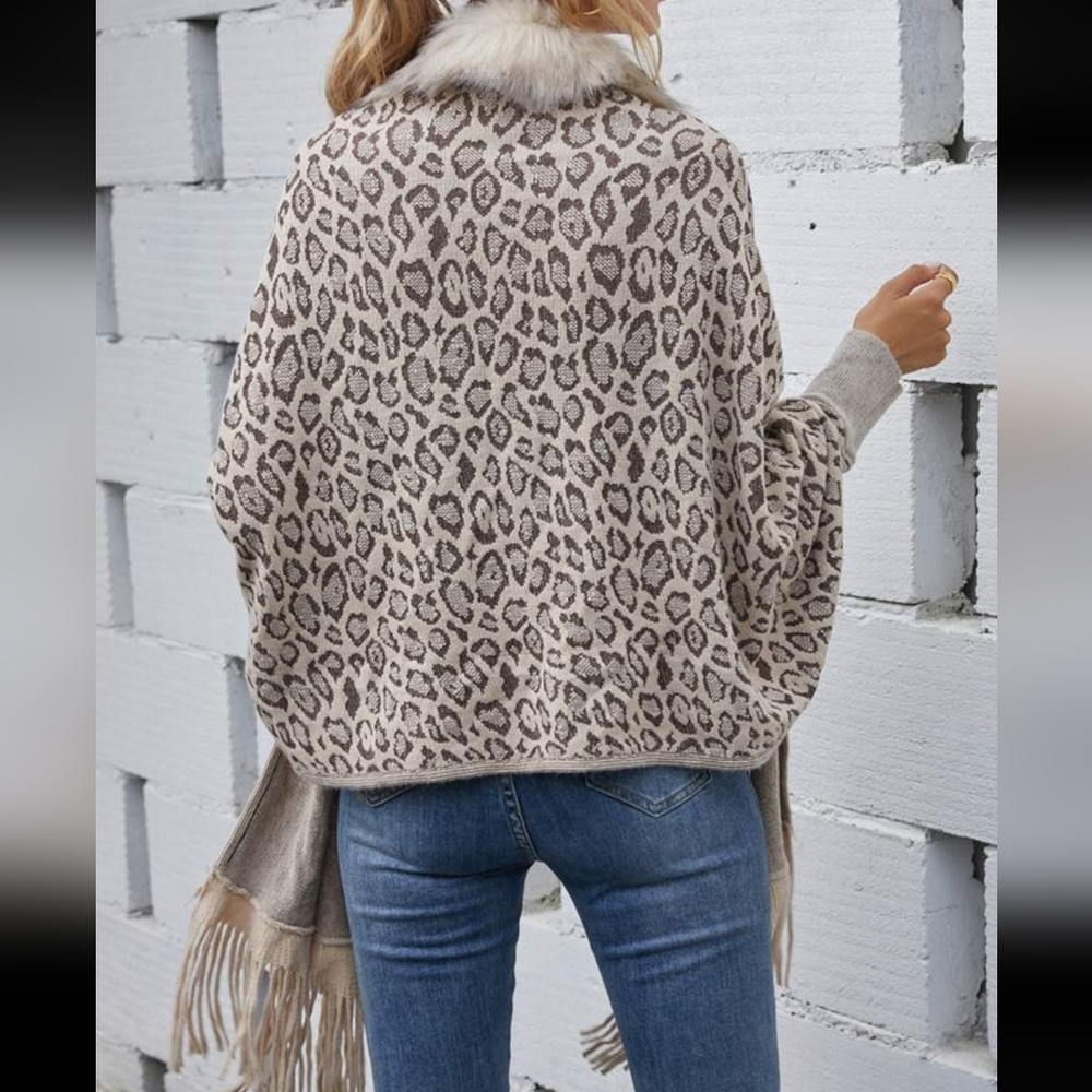 SHEIN Women's Leopard Print Fuzzy Batwing Sleeves Duster Cardigan Size Small 🐈 - Picture 10 of 10